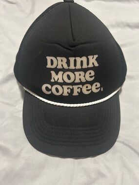 Black 'Drink More Coffee' Dutch Bros Rope-Trim Mesh back Trucker Hat